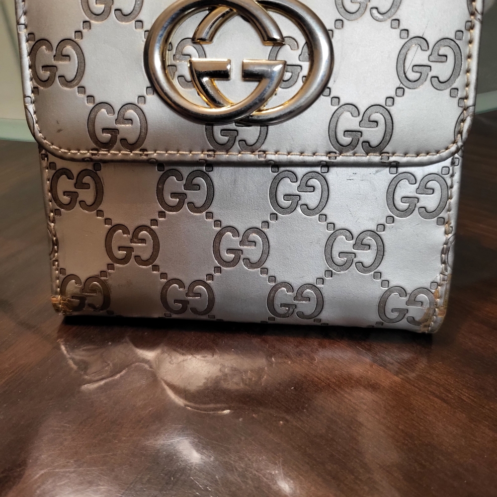 Rare Gucci Silver Monogram Women's Metallic Wallet